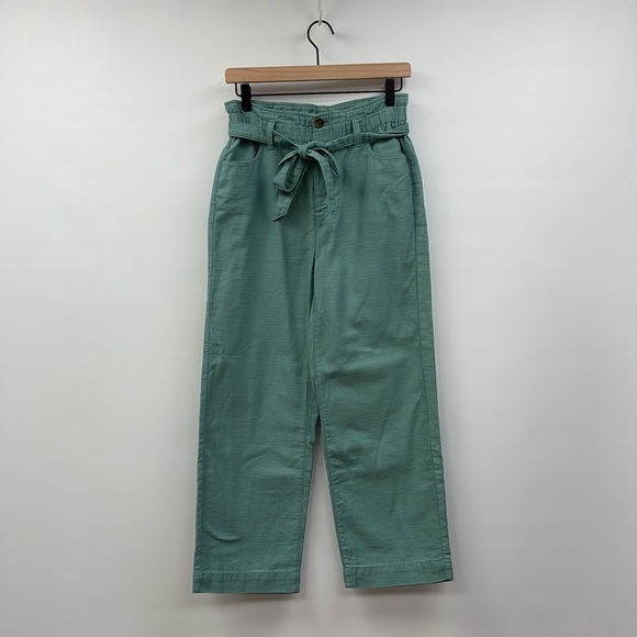 J. Crew Paperbag High Rise Elastic Waist Crop Wide Leg Twill Pants Green 0 - Picture 4 of 10